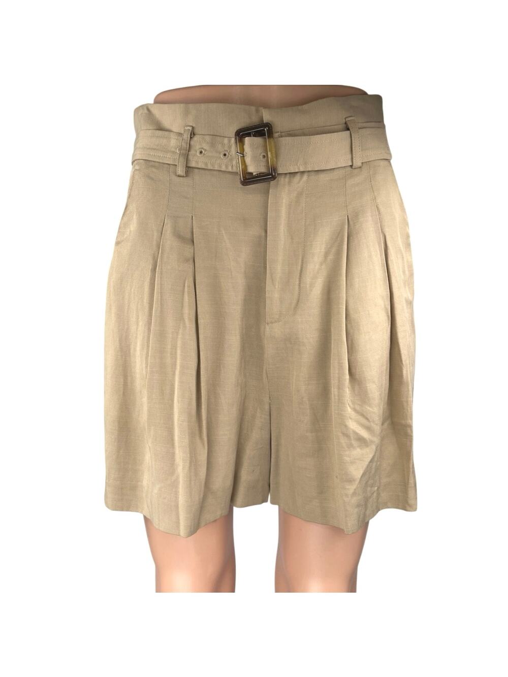 Seed Heritage Beige Pleated High Waisted Belted Pockets Casual Bermuda Shorts 8